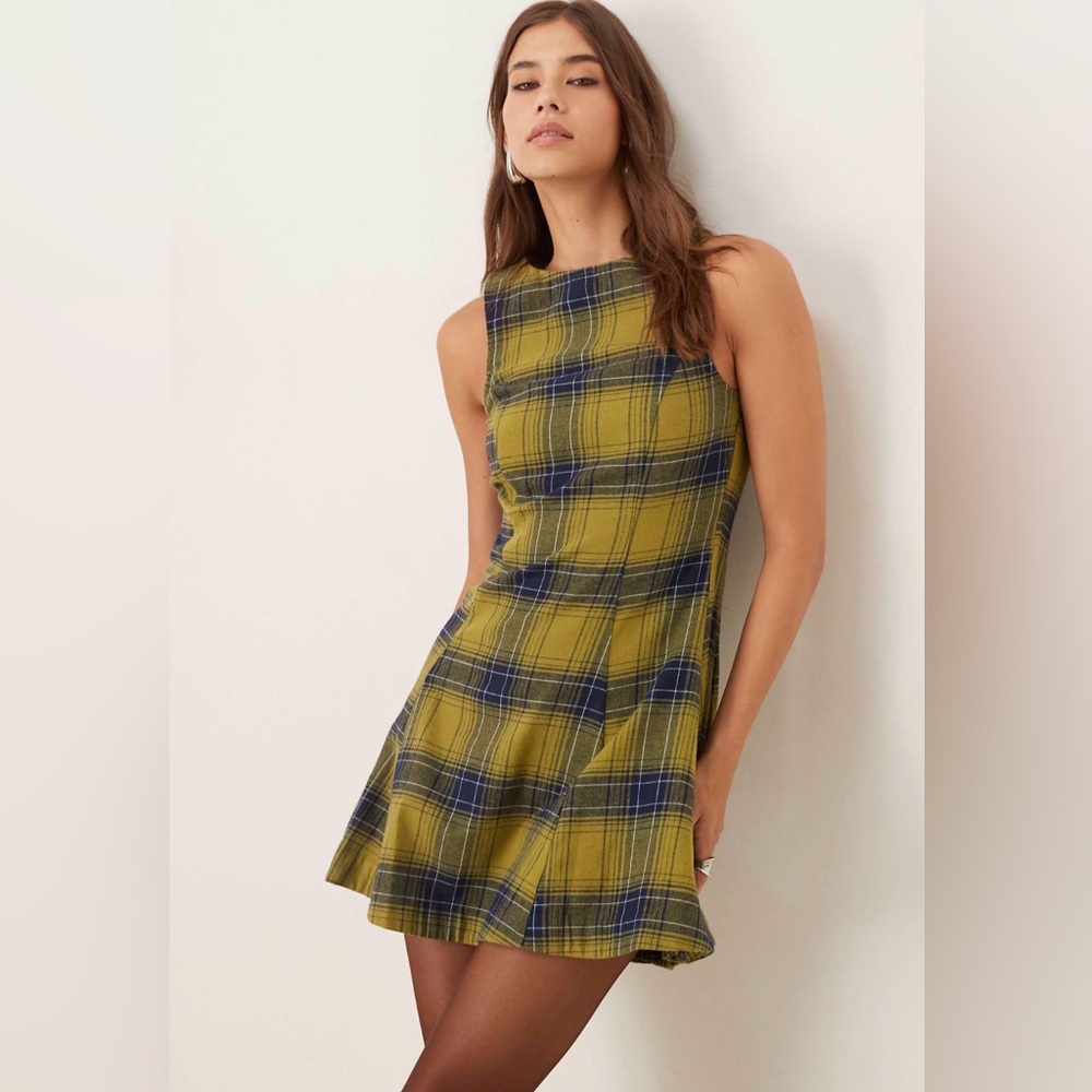 ASOS Yellow and Blue Plaid Mini Dress